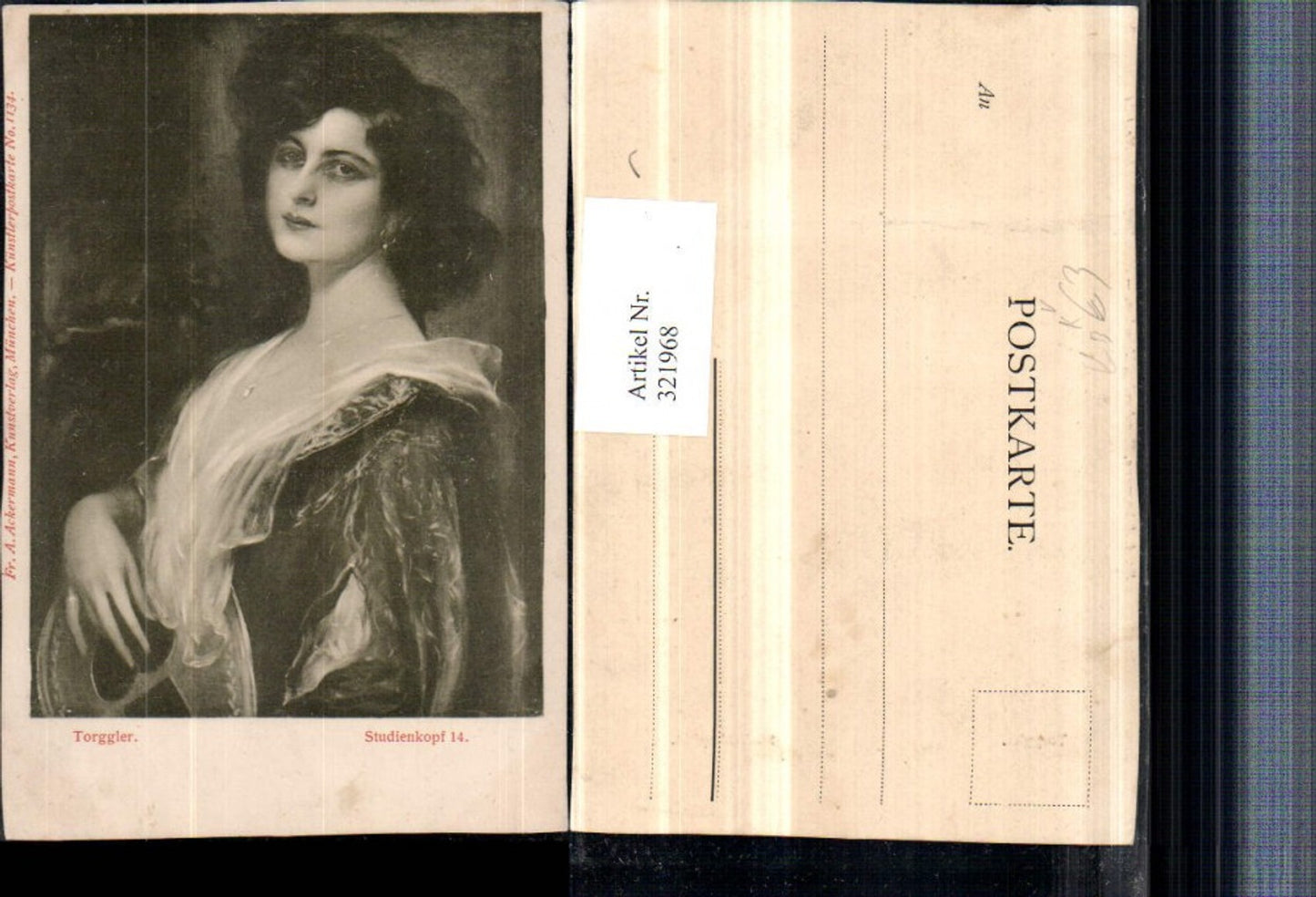 321968,Künstler AK Torggler Studienkopf Frau m. Kette Portrait pub A. Ackermann 1134