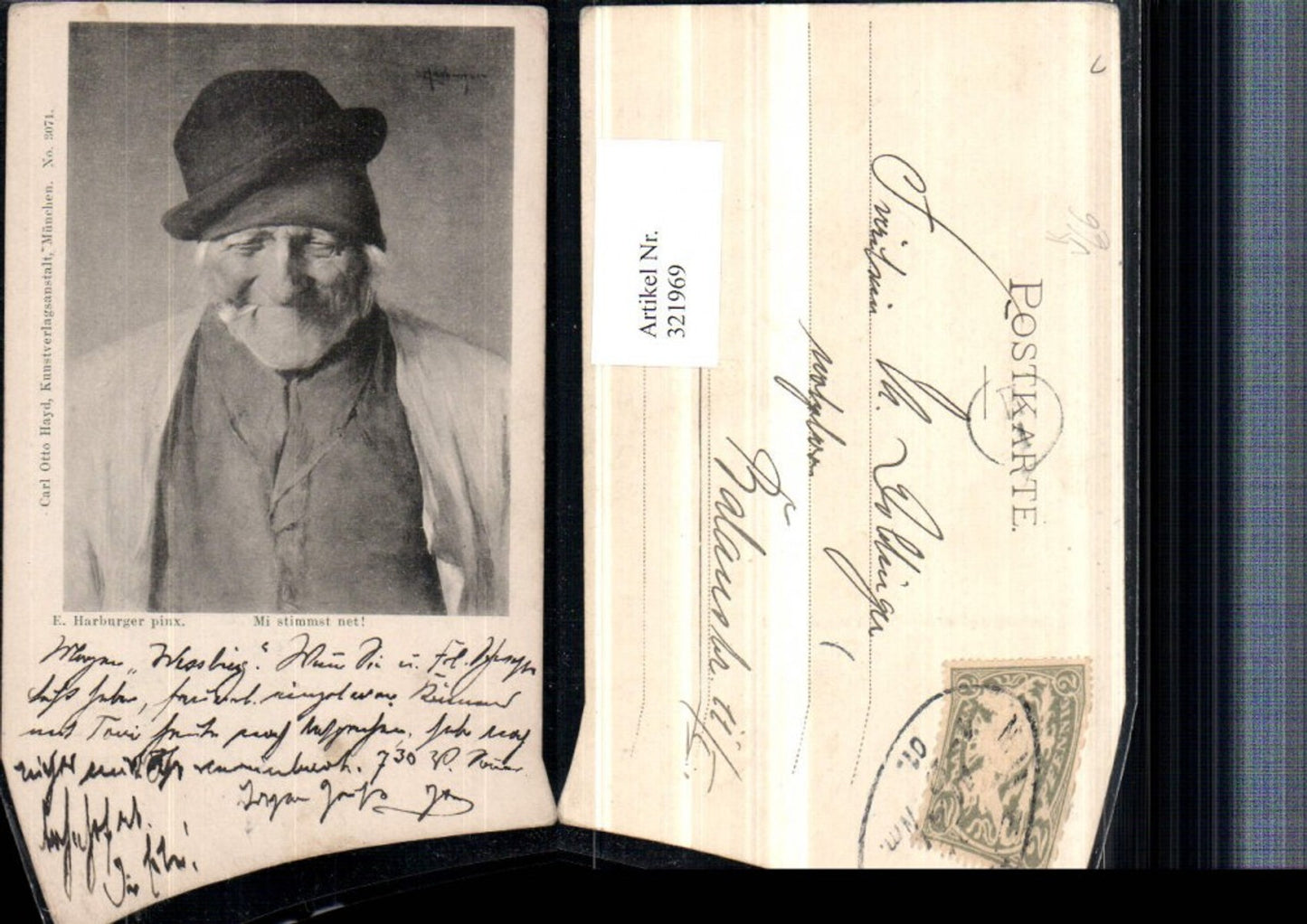 321969,Künstler AK E. Harburger Mi stimmst net Mann m. Hut Pfeife Portrait pub Carl Otto Hayd 3071
