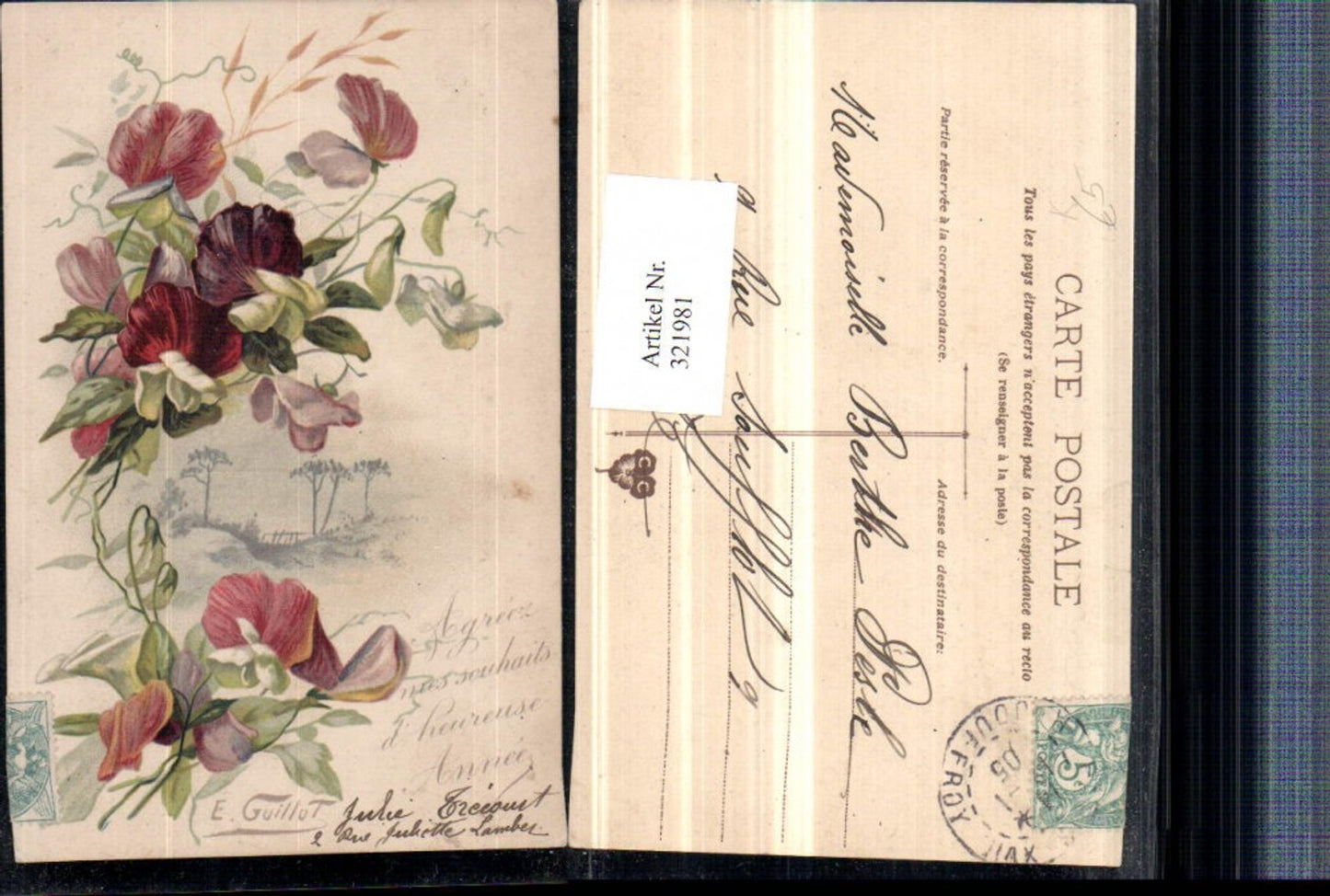 321981, Artist AK E. Guillot Landscape Flowers Sweet Peaches