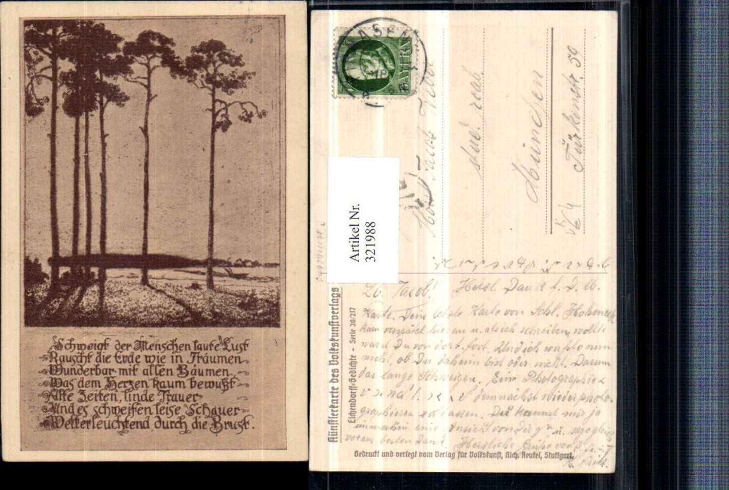 321988,Künstler AK Landschaft Bäume Gedicht pub Volkskunstverlag 20/217