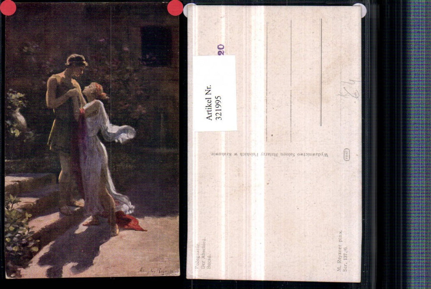 321995,Künstler AK M. Reyzner Der Abschied Liebespaar Paar Toga