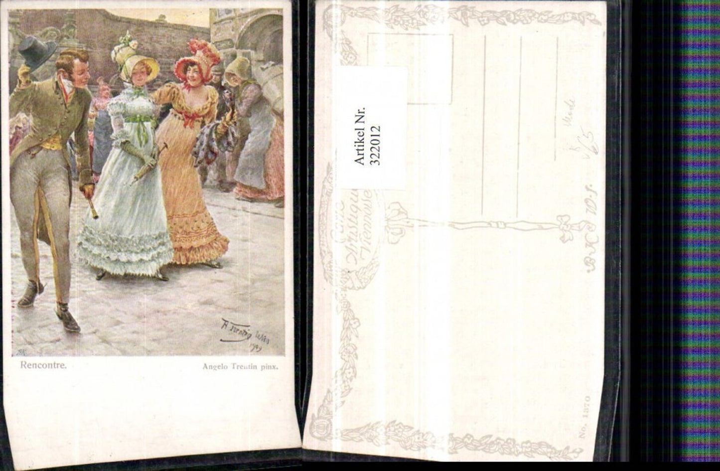 322012,Künstler AK Angelo Trentin Rencontre Frauen Mode Kleid Hüte pub B.K.W.I. 1370