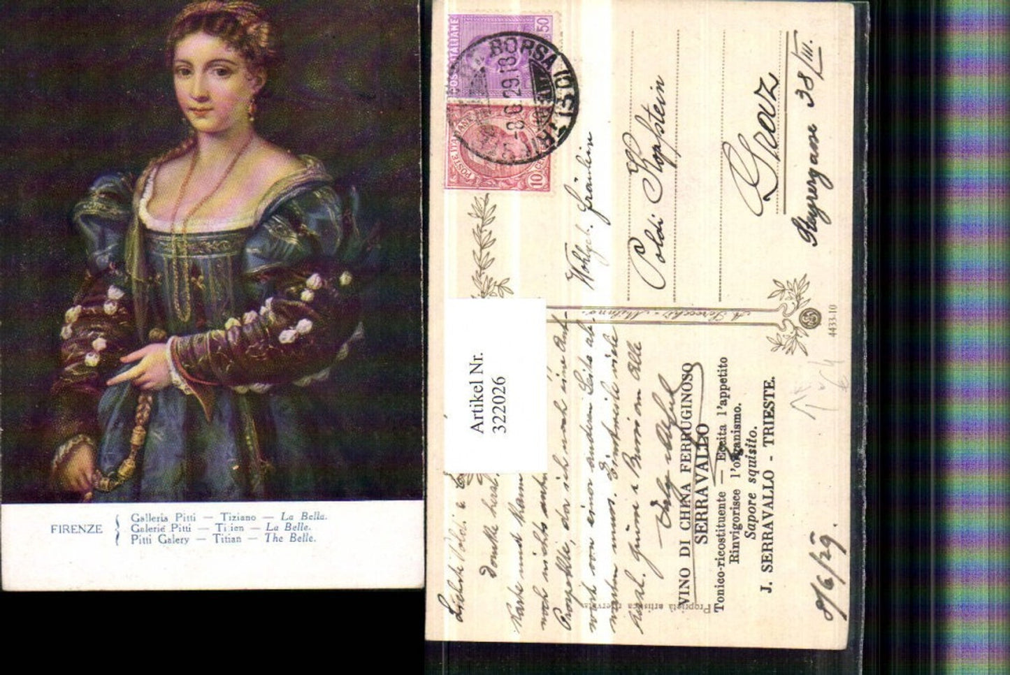 322026,Künstler AK J. Serravallo Trieste Firenze La Bella Frau m. Kleid Kette Portrait
