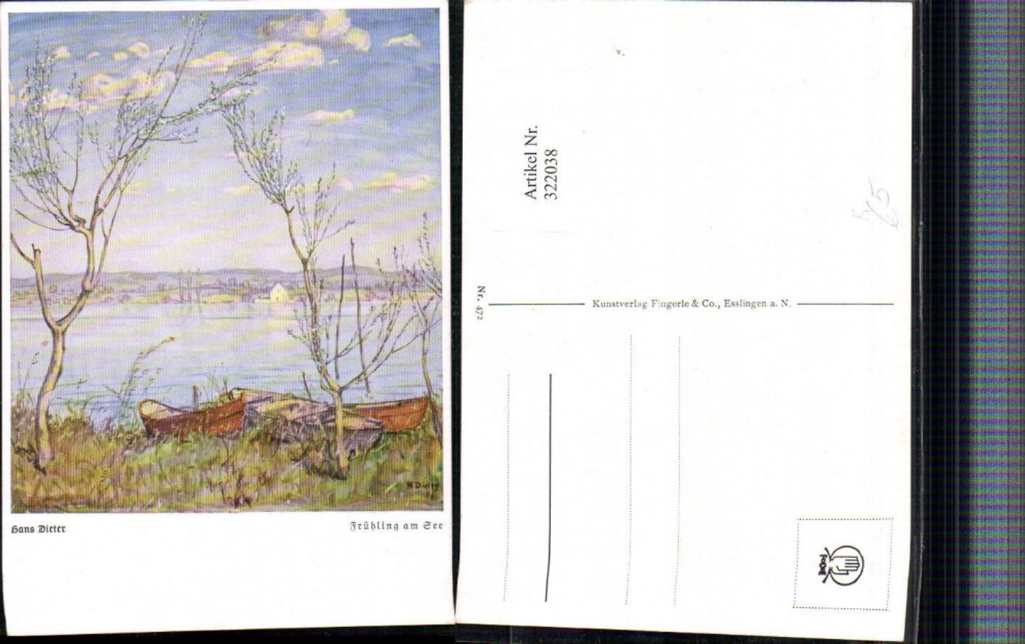 322038,Künstler AK Hans Dieter Frühling am See Partie Boote