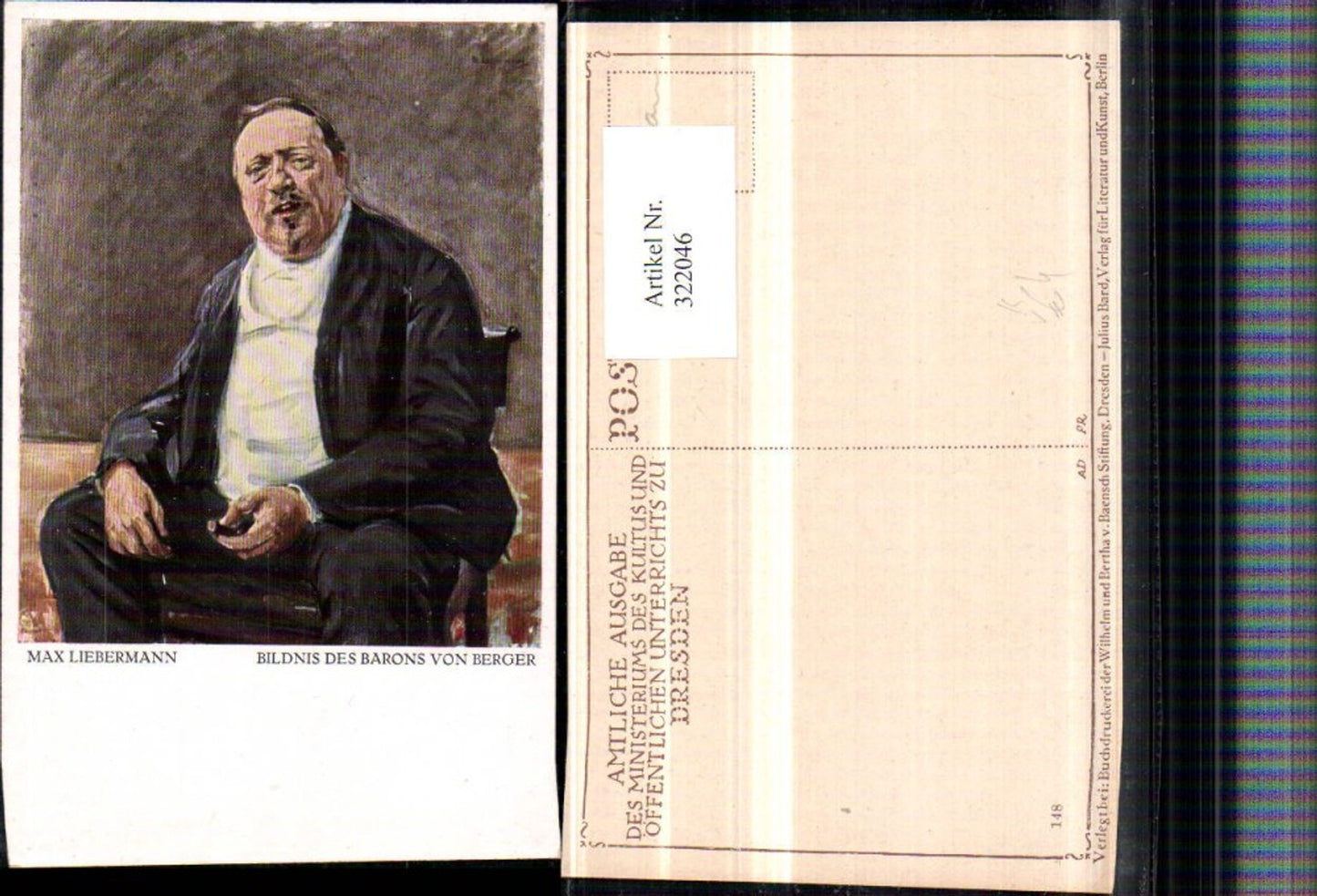 322046,Künstler AK Max Liebermann Bildnis des Barons von Berger Portrait