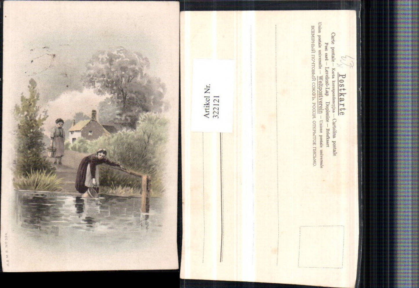 322121,Künstler AK Frauen m. Eimer See Wasser