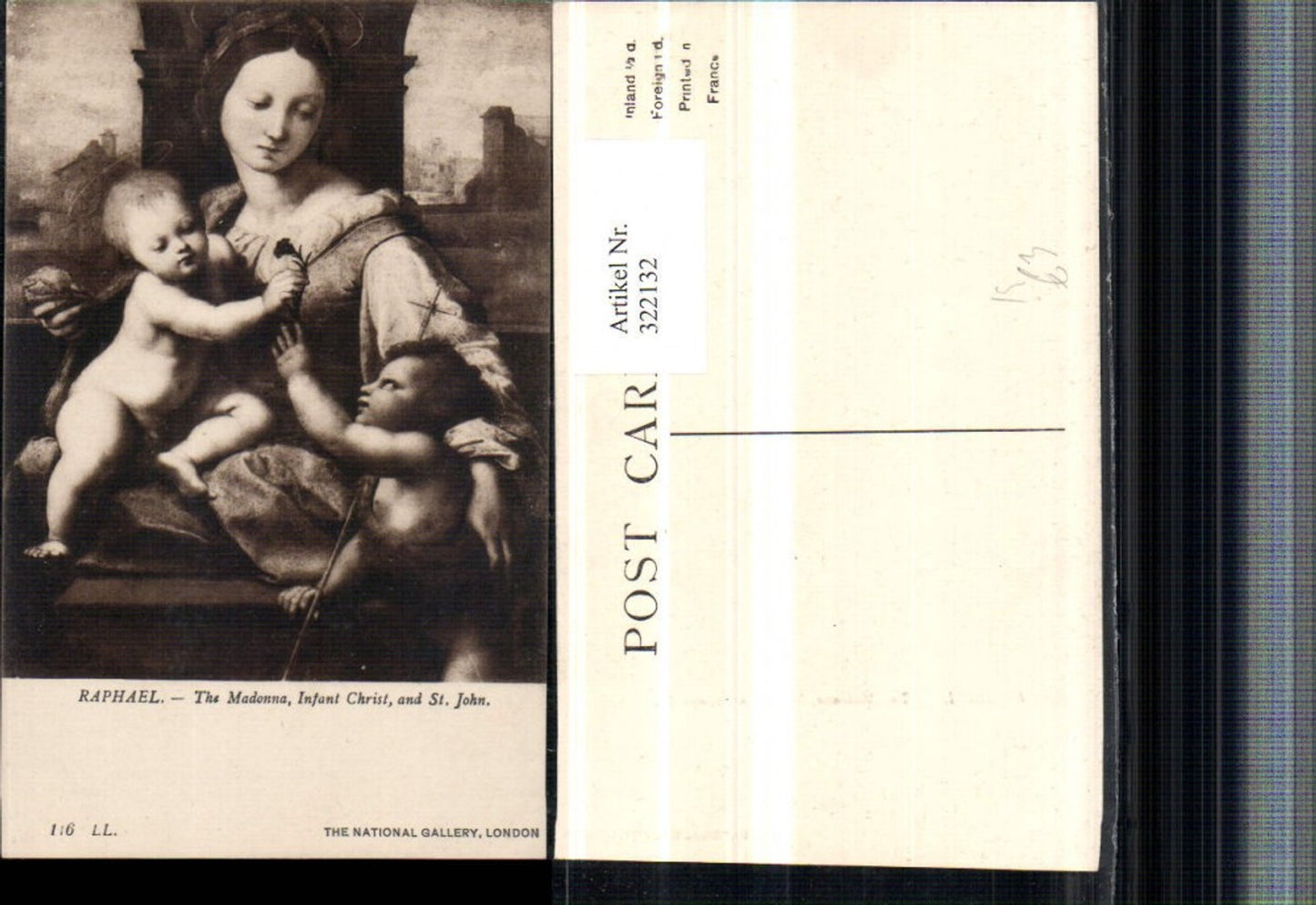 322132,Künstler AK Raphael Madonna Infant Christ and St. John Religlion nackte Kinder