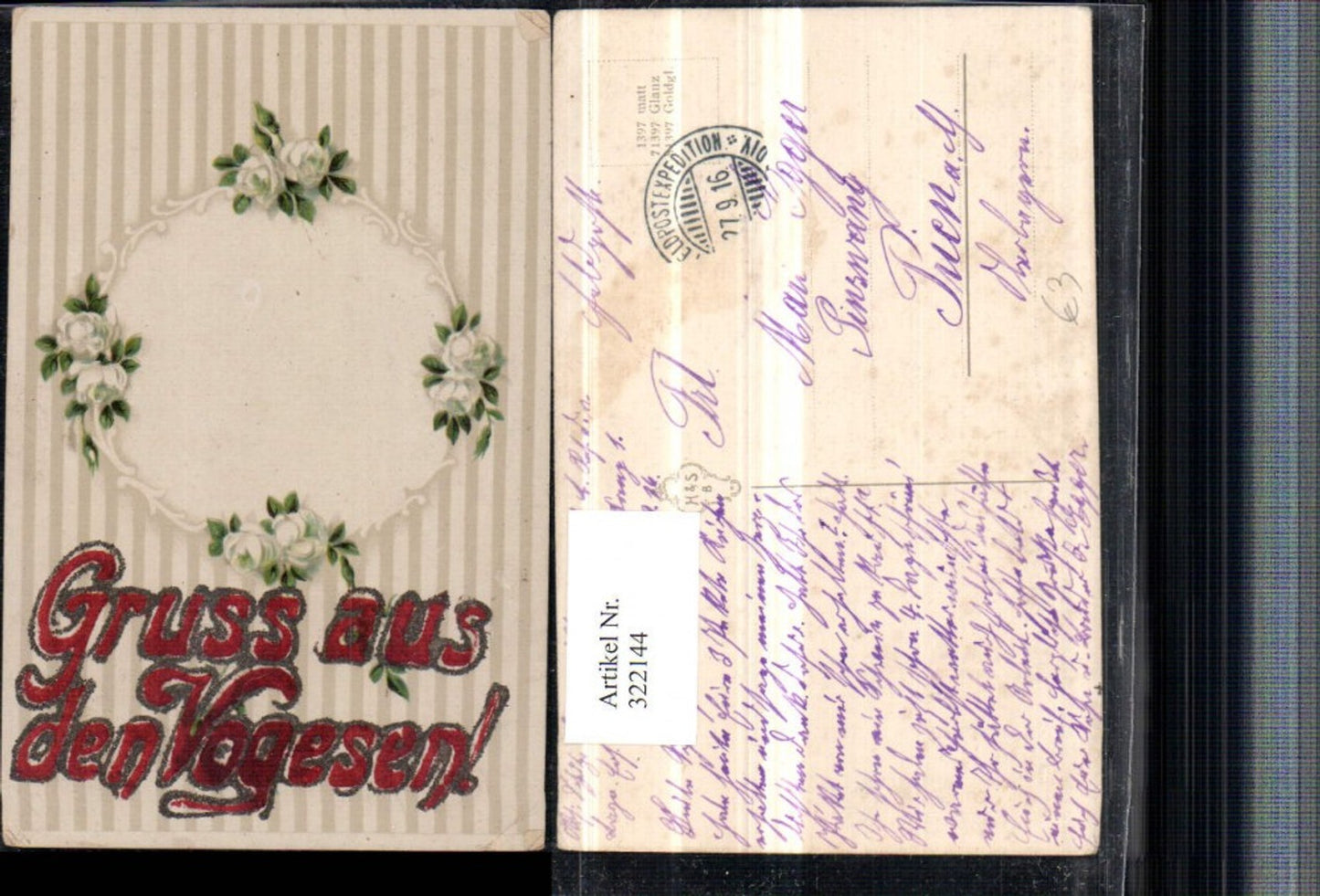 322144,Künstler AK Glitzer Gruß aus den Vogesen Blumen Rosen