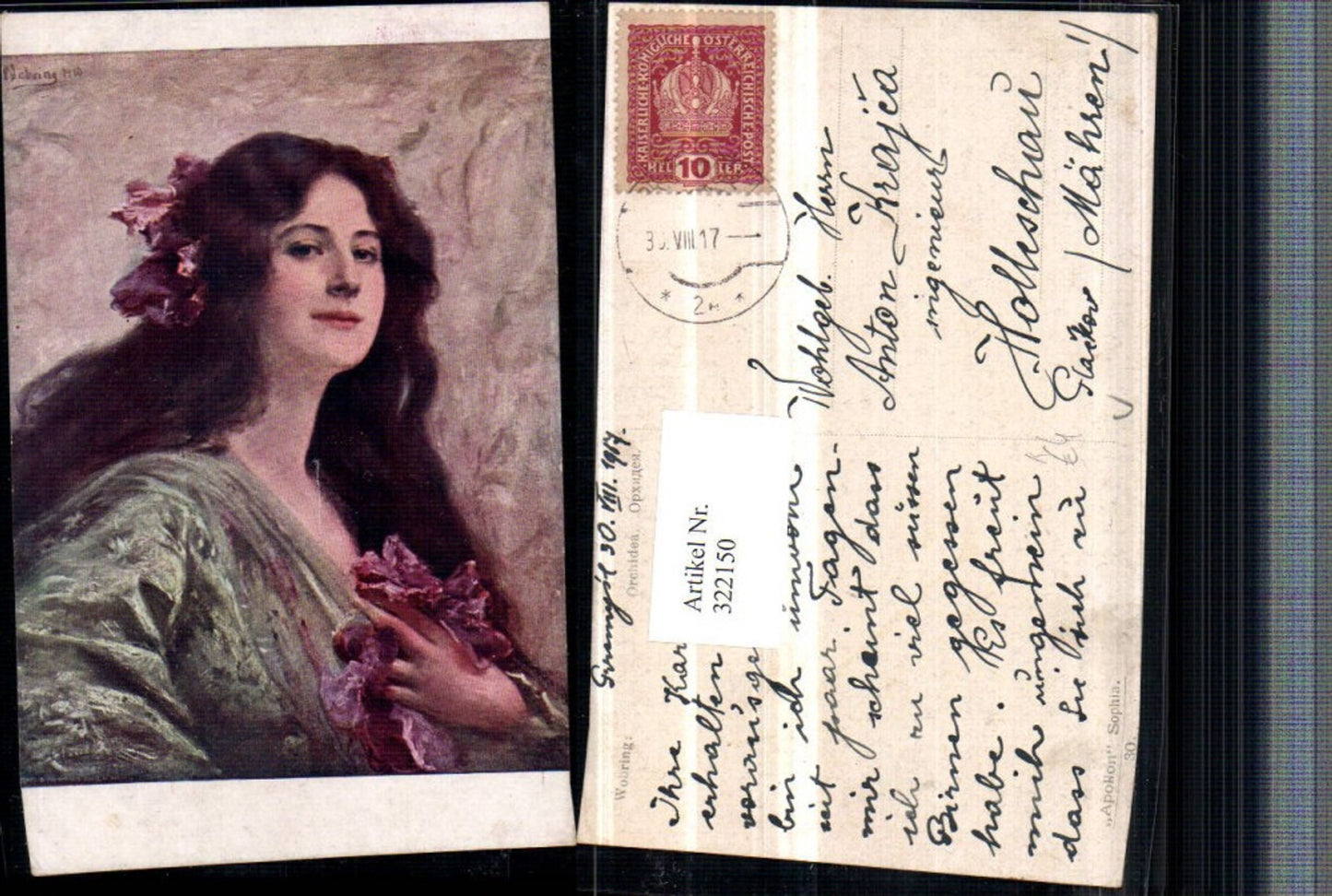 322150,Künstler AK Wobring Orchidea Frau m. Langen Haaren Portrait