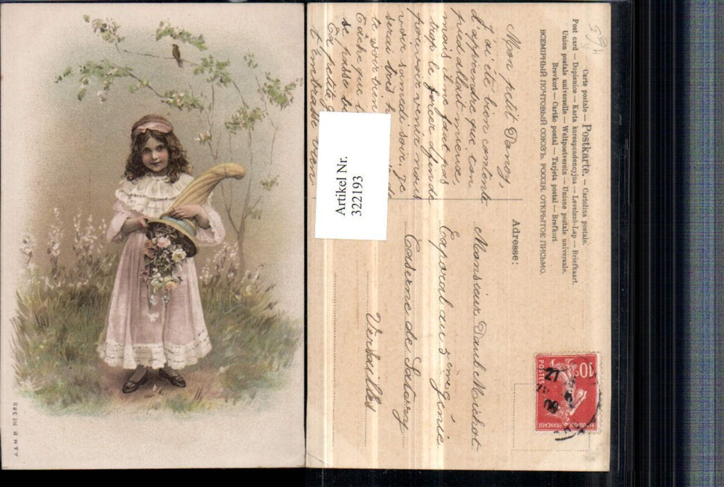 322193,Künstler AK Mädchen m. Kleid Haarband Horn Blumen