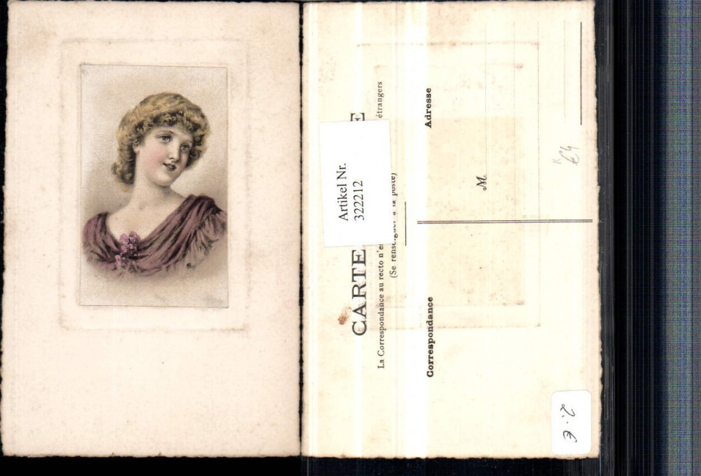 322212,Künstler AK Frau Portrait Präge Passepartout