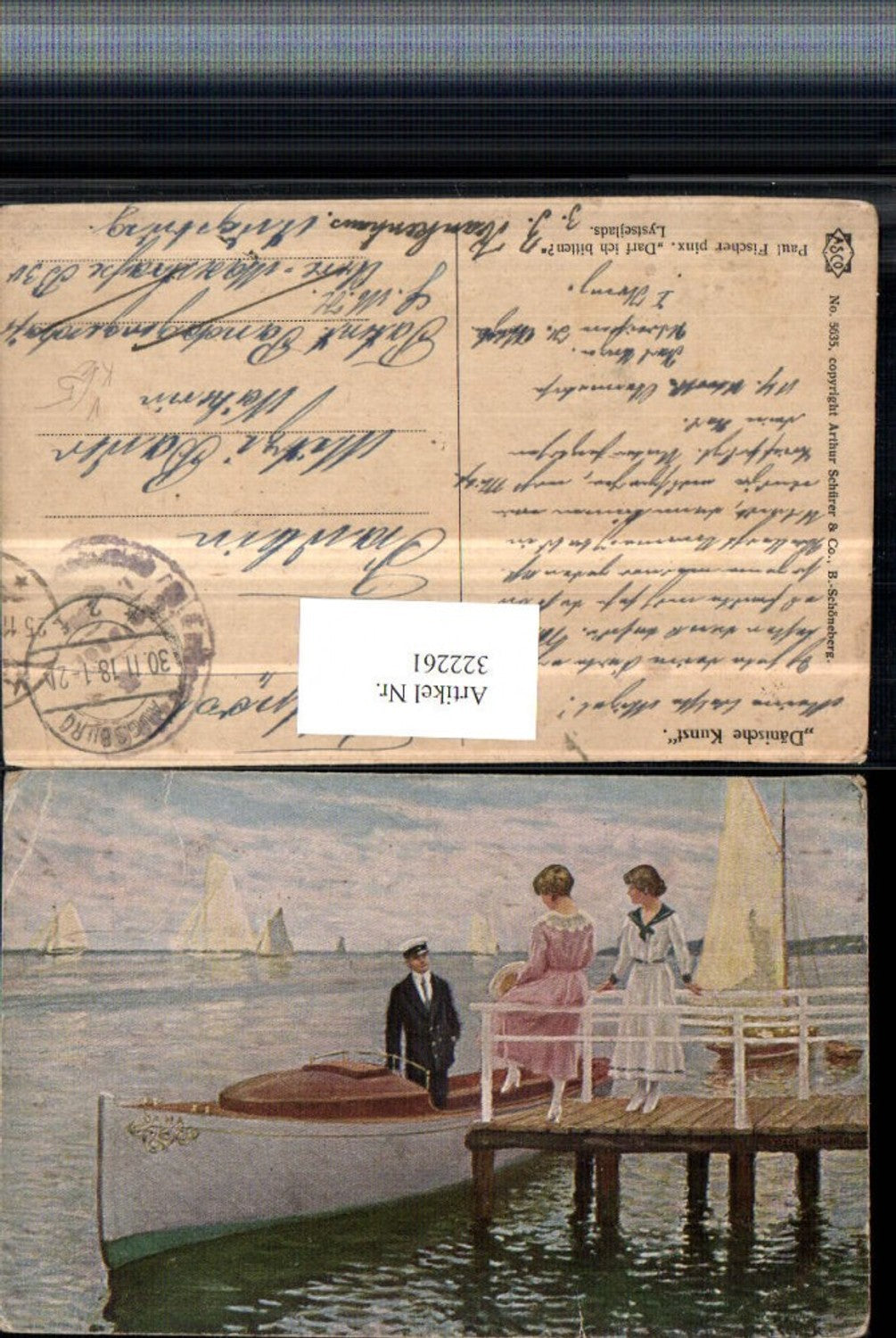 322261,Asco AK 5635 Künstler Paul Fischer Darf ich bitten Frauen Steg Boot Segelboote