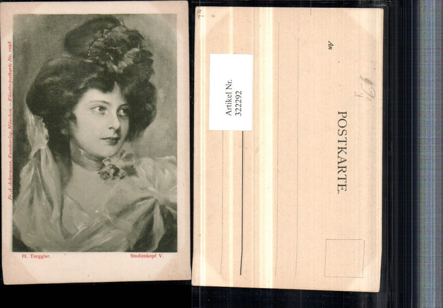 322292,Künstler AK H. Torggler Studienkopf Frau Portrait pub A. Ackermann 1098