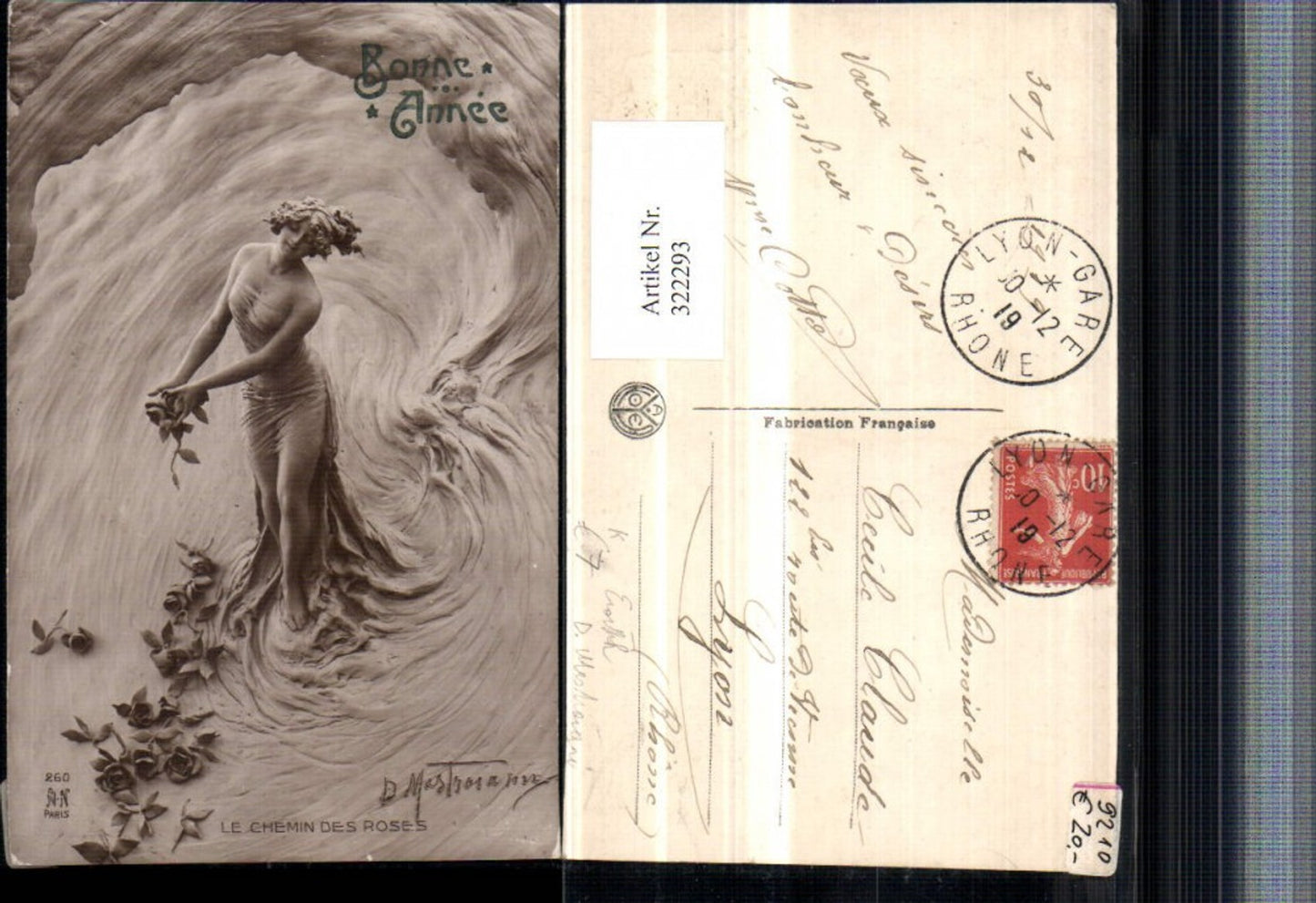 322293,Jugendstil Künstler AK D. Mastroianni Erotik Chemin des Roses Frau Rosen