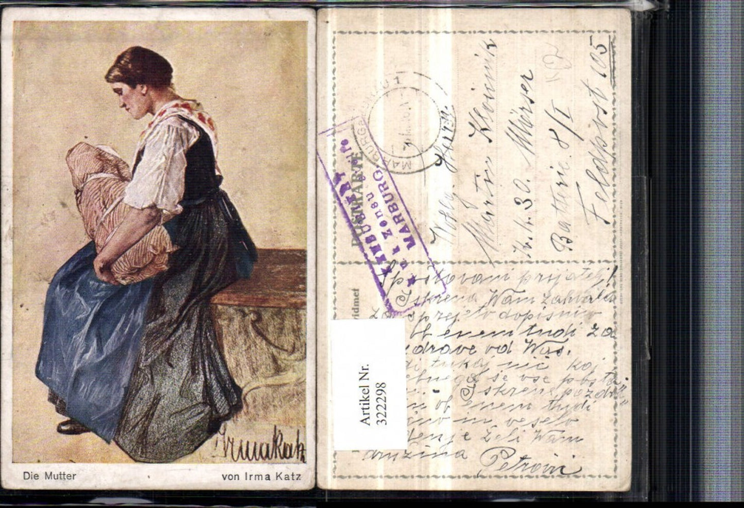 322298,Künstler AK Irma Katz die Mutter m. Kind im Arm Tracht