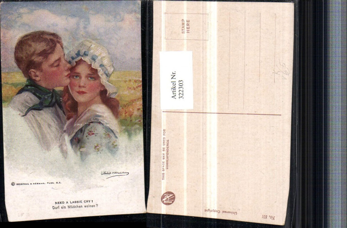 322303,Künstler AK Philip Boileau Darf ein Mädchen weinen Wangenkuss pub Reinthal & Newman