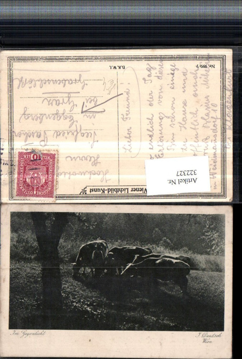 322327,Künstler AK J. Deutsch Wien Im Gegenlicht Rinder Kühe pub B.K.W.I. 999/7