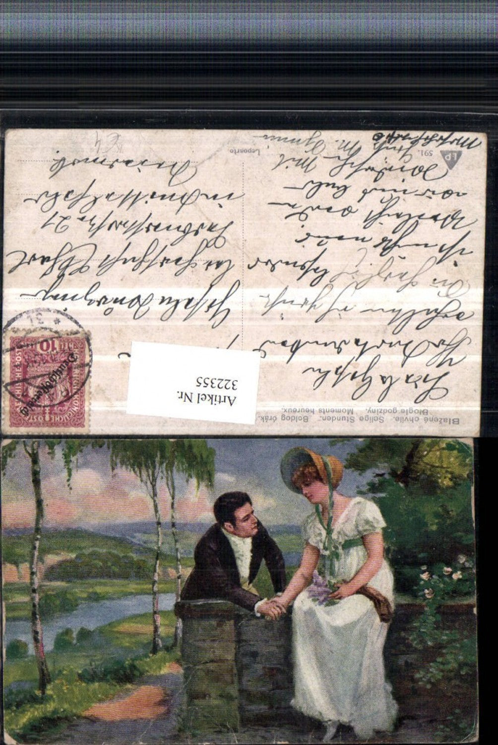 322355,Künstler AK Selige Stunden Liebe Paar Frau m. Hut