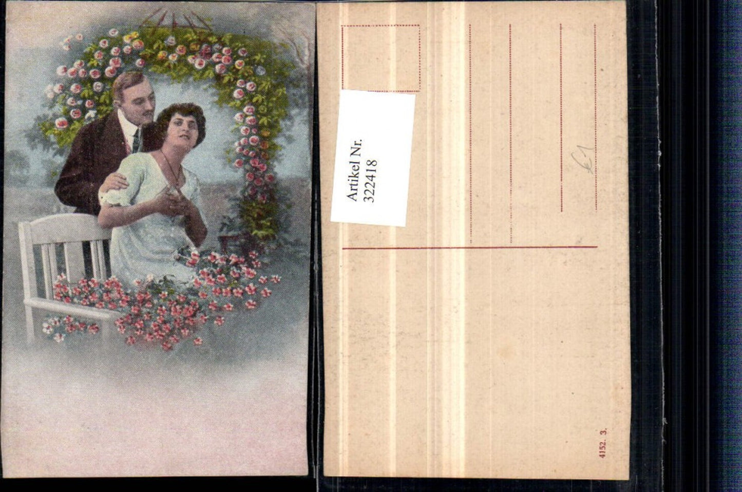 322418,Künstler AK Liebe Paar Bank Blumen Rosen
