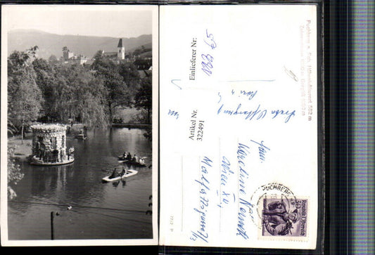 322491,Puchberg am Schneeberg Teilansicht Kirche Tempel Teich Ruderboote