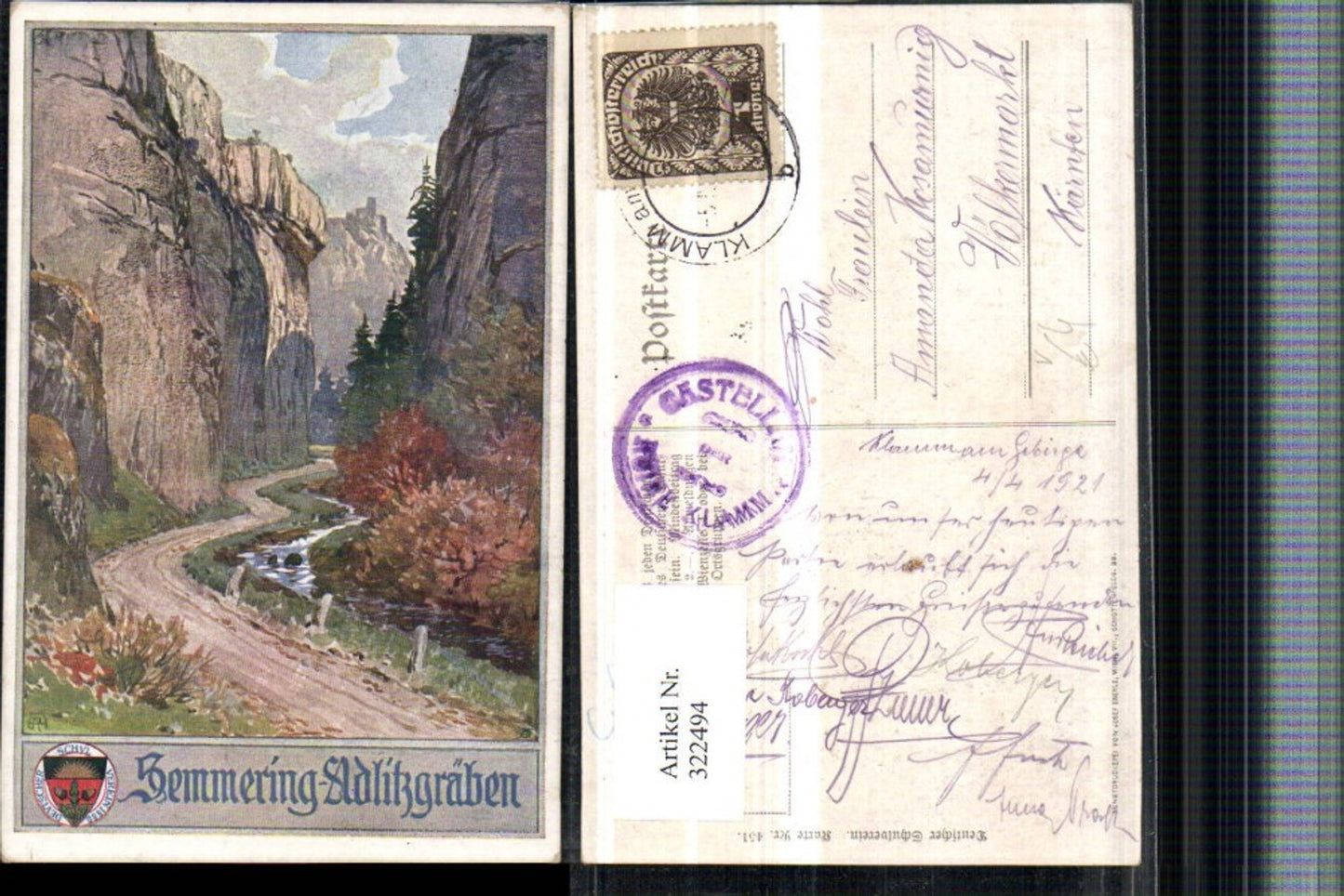 322494,Künstler AK A. Reckziegel Semmering Adlitzgraben pub Deutscher Schulverein 451