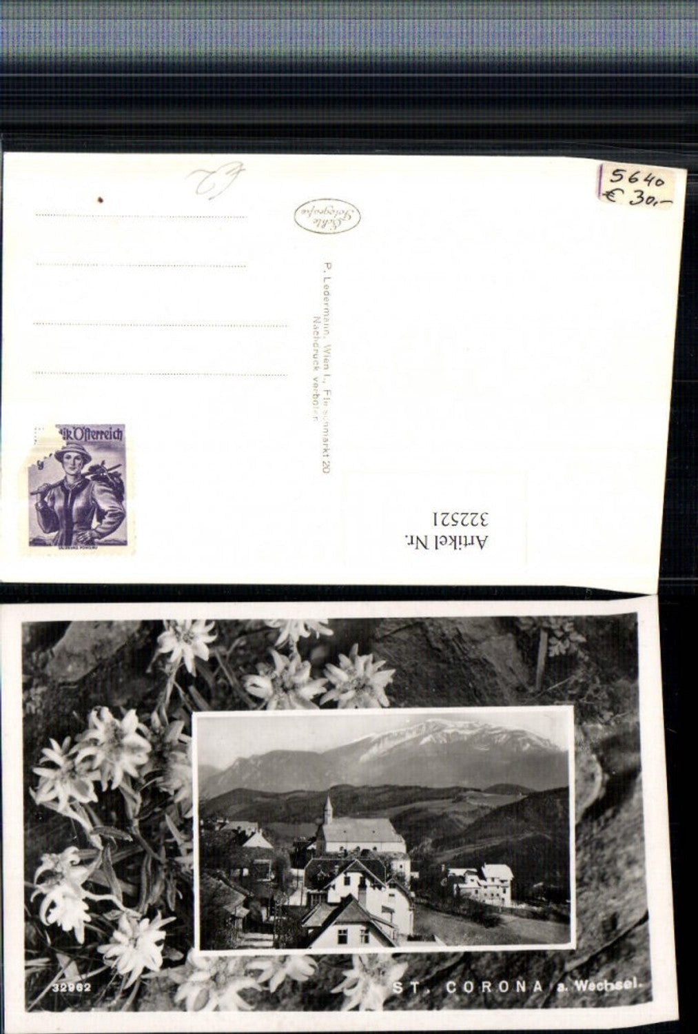 322521,St. Corona am Wechsel Teilansicht Bergkulisse Passepartout Edelweiß