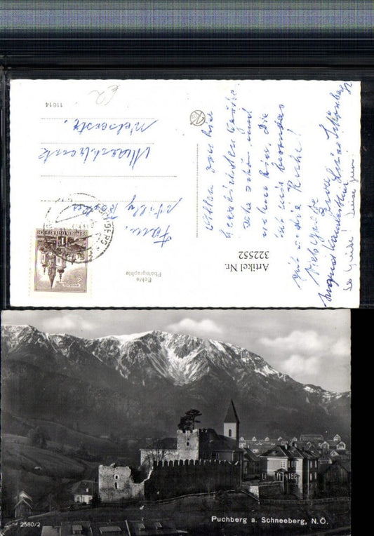 322552,Puchberg am Schneeberg Teilansicht Ruine Kirche Bergkulisse