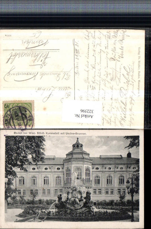 322596,Baden b. Wien Kuranstalt mit Undine-Brunnen Springbrunnen