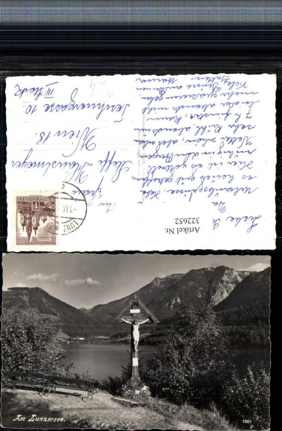 322652,Am Lunzersee See b. Lunz Wegkreuz Bergkulisse