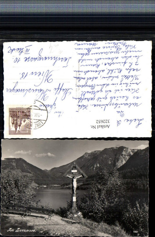 322652,Am Lunzersee See b. Lunz Wegkreuz Bergkulisse