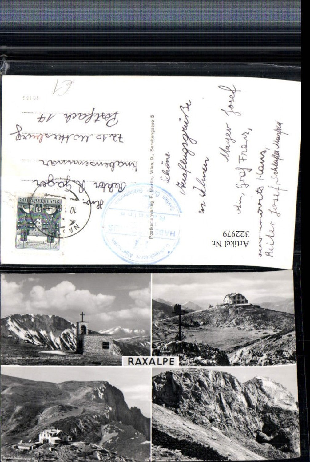 322979,Raxalpe Habsburghaus Berghütte b. Schwarzau Kirche Bergkulisse Mehrbildkarte