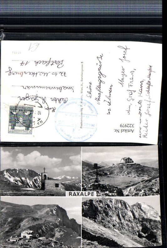 322979,Raxalpe Habsburghaus Berghütte b. Schwarzau Kirche Bergkulisse Mehrbildkarte