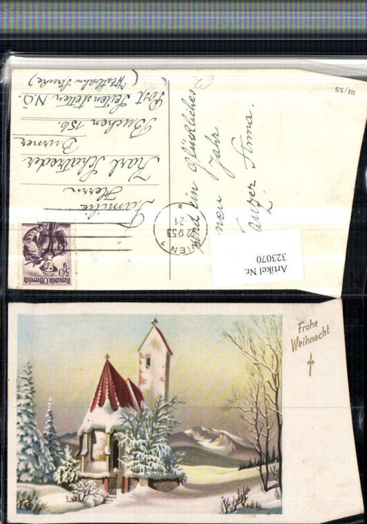 323070, Artist AK Christmas Church Winter Landscape Mountain Scenery