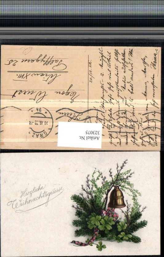 323075, Artist AK Christmas Branches Bell Flowers Clover Leaves Clover