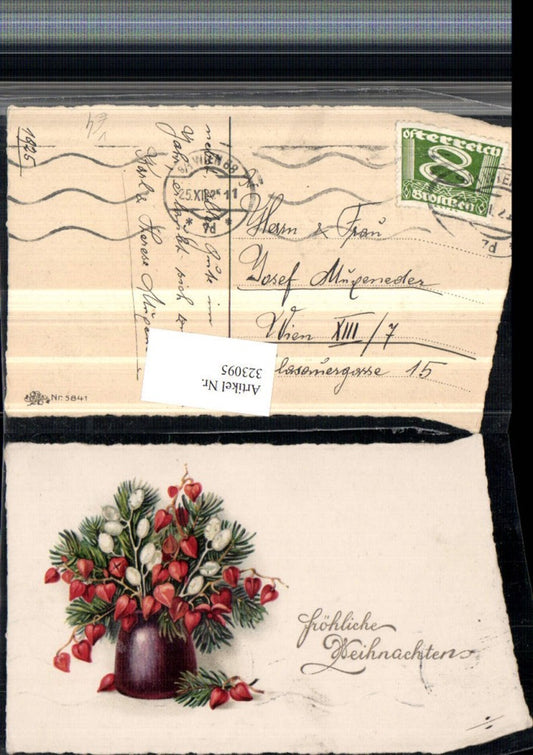 323095, Artist AK Christmas Lantern flowers Branches Vase pub Heather 5841