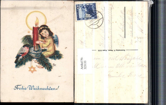 323133, Artist AK Christmas Angel Candle Fir Branch Bird Star pub P. Hauser Aigen
