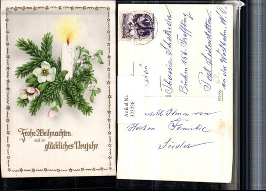 323236, Artist AK Christmas Fir branch Snow roses Candle Mistletoe branch