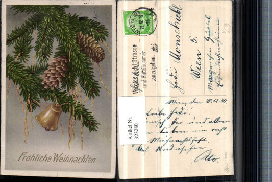 323280, Artist AK Christmas Fir branches Cones Bell pub Erika 6234