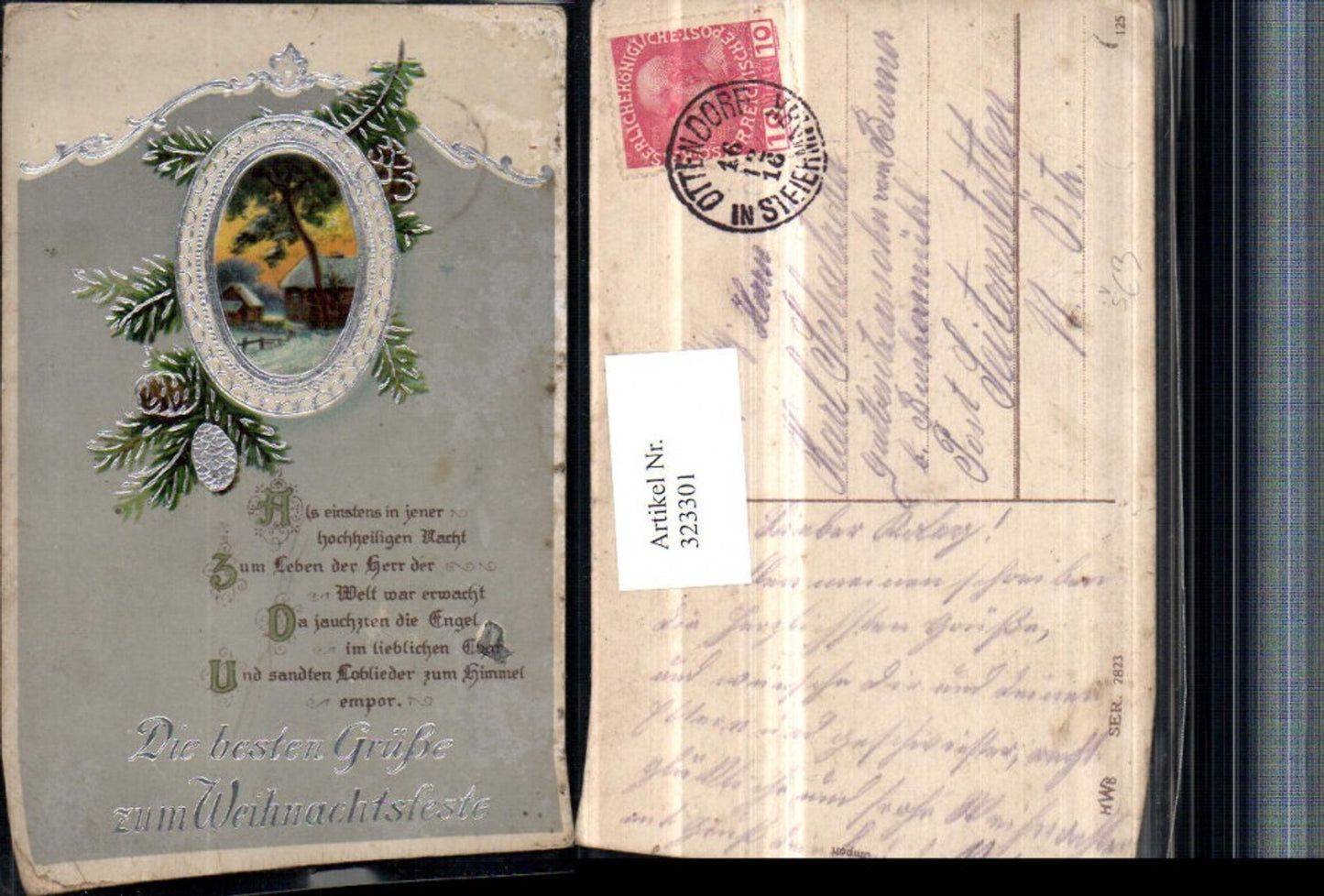 323301, embossed artist AK silver decoration Christmas picture saying pub HWB 2823 Ottendorf stamp