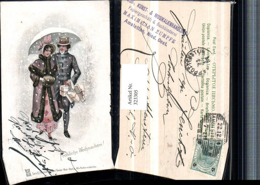 323305, Artist AK E. Döcker Christmas Couple Umbrella Muff Maximilian Zumpfe Shop Amstetten