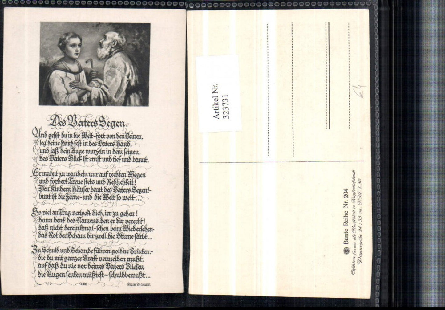323731,Künstler AK Spruch Zitat Gedicht Des Vaters Segen von Eugen Stangen
