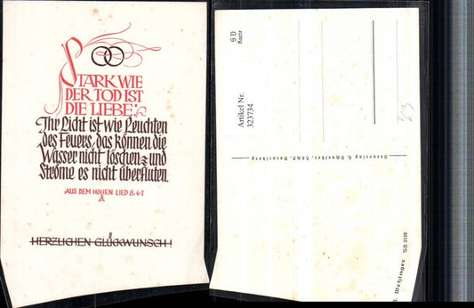 323734, Saying Quote: Love is as strong as death. Wedding rings. Rings. Pub. H. Schneider