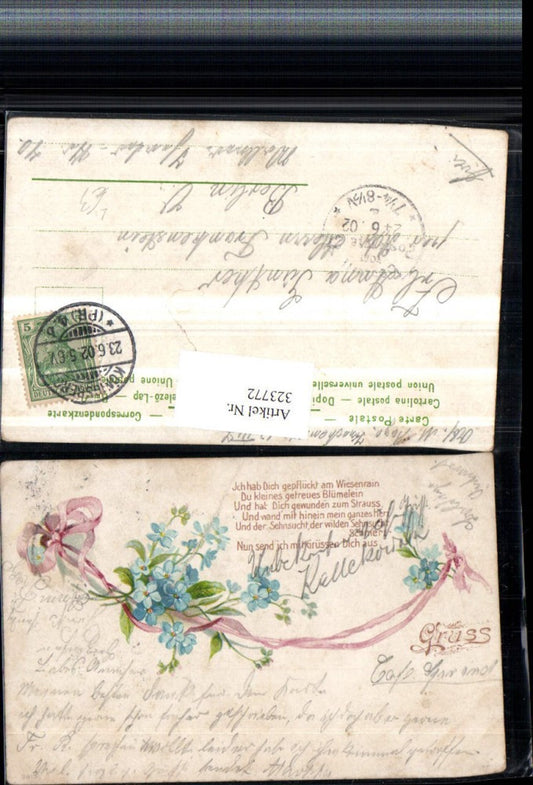 323772,Künstler Litho Spruch Zitat Blumen Vergissmeinnicht Schleife