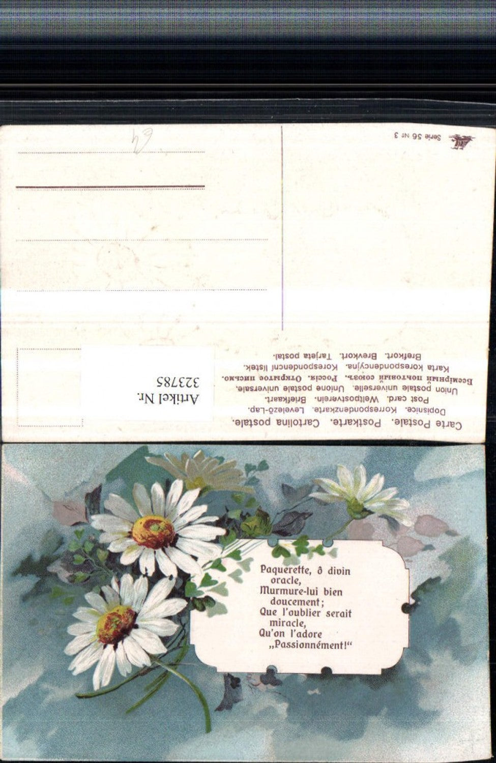 323785, embossed artist postcard saying quote flowers daisies