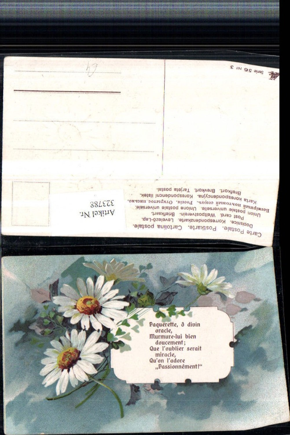 323788, embossed artist postcard saying quote flowers daisies