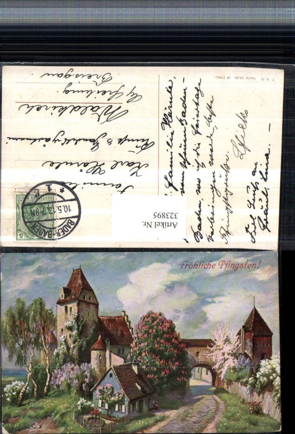 323895,Künstler AK Pfingsten Landschaft Burg Schloss Baumblüte pub Theo Stroefer 1142