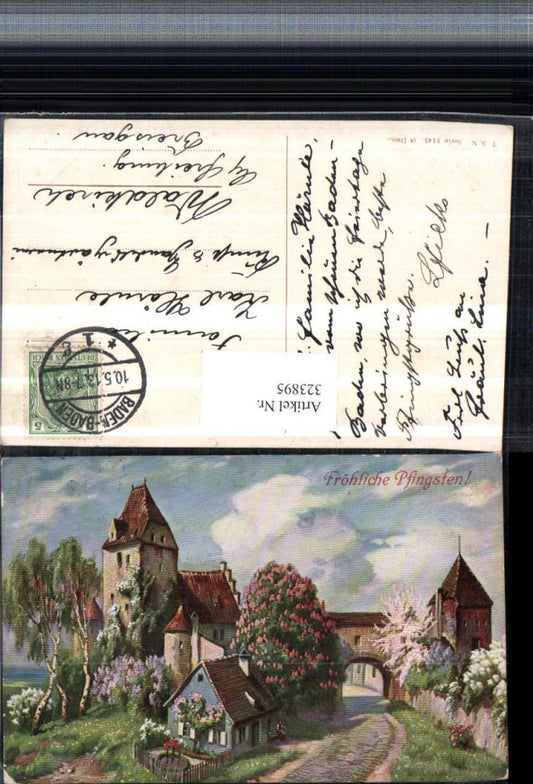 323895,Künstler AK Pfingsten Landschaft Burg Schloss Baumblüte pub Theo Stroefer 1142