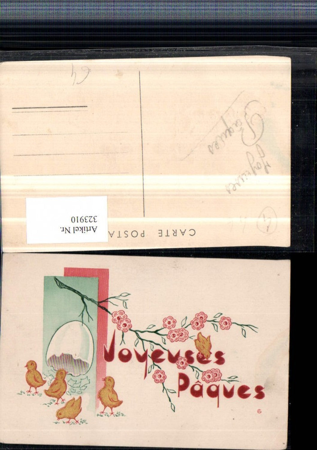 323910,Künstler AK Ostern Küken Eierschale Blütenzweig