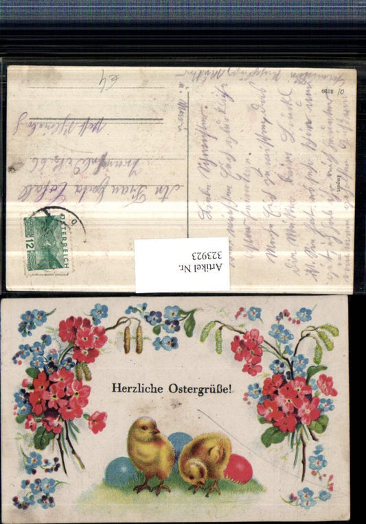 323923, Artist AK Easter Chicks Easter eggs Eggs Flowers Forget-me-nots Primroses
