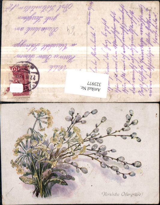 323977,Künstler AK Ostern Himmelschlüssel Blumen Palmkätzchen pub B.K.W.I. 675/6